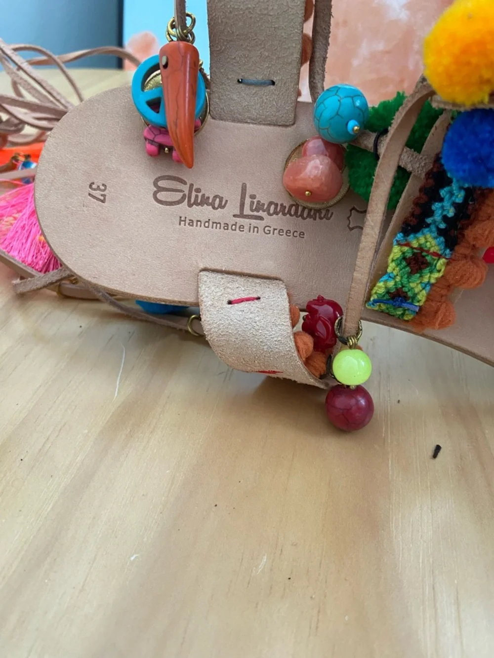 Women’s Multicolor Pom Pom Lace-Up Sandals